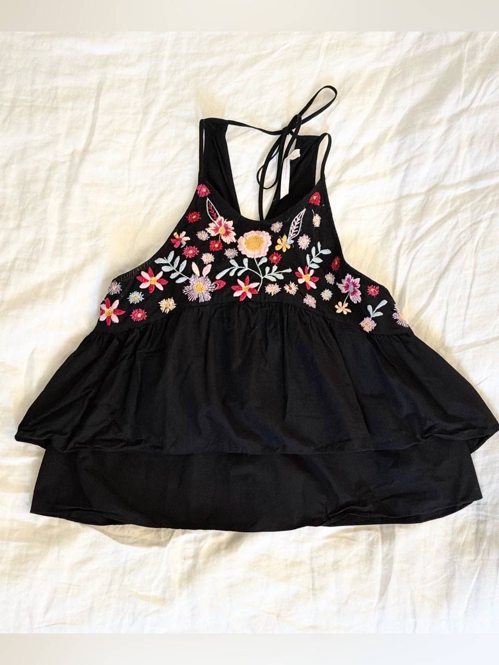 Zara Black Embroidered Floral Halter Camisole